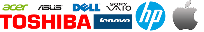 HP, Toshiba, Dell, Acer, Asus, Sony and Apple logos