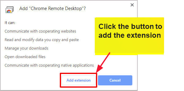Click to confirm installation of Chrome extension
