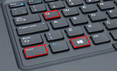 keyboard showing CTRL-Win Logo & Q